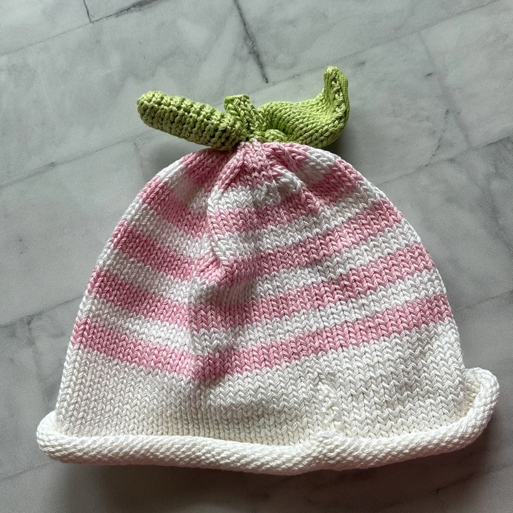 Margareta Horn Design Pink & White Striped Sweet Pea Knit Hat